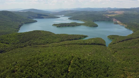 Aerial Panoramic View of the Kamchiya Lake Located in Bulgaria