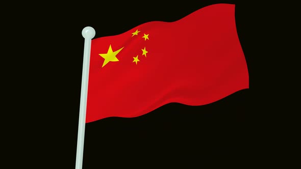China Flag Flying Wavy Animated Black Background