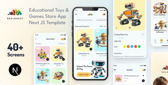 BrainNest – Educational Toys & Games Store Next JS Mobile App | PWA – 0 Sold!