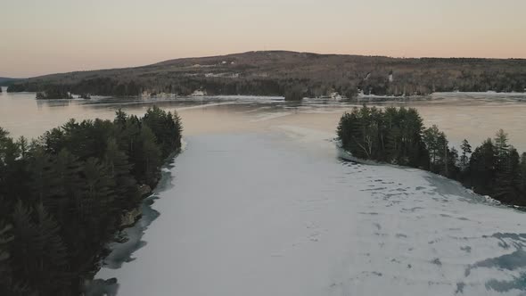 Tongue of ice on Moosehead Lake. Maine. USA. Bird's eye view