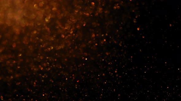 Bronze Glitter Black Background, Moving Particles