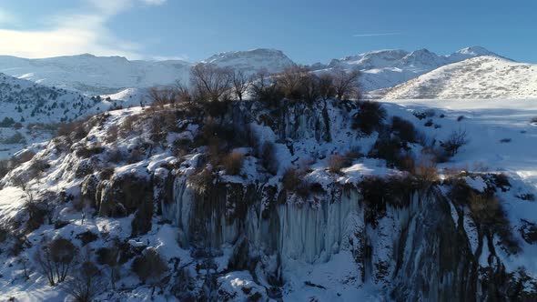 Frozen Waterfall With Ice