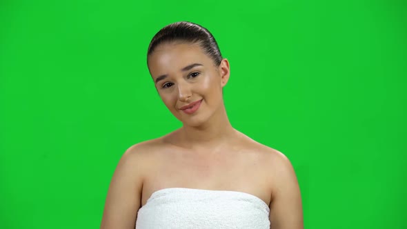 Amazed Girl with Smile and Wow Face Expression on Green Screen at Studio