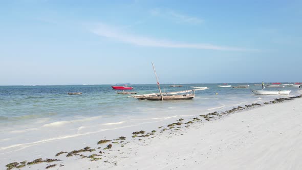 Boats in the Ocean Near the Coast of Zanzibar Tanzania Slow Motion