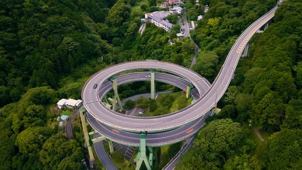 Aerial view of a circulous road on the Izu peninsula, Japan.