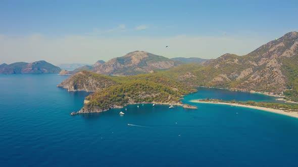 Aerial View Oludeniz Lagoon and Sea Landscape View of Beach Turkey