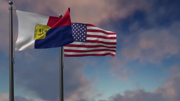 Memphis City Flag Waving Along With The National Flag Of The USA - 4K