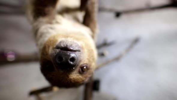 Upside down sloth in tree slow motion