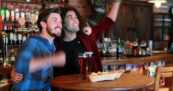 Friends cheering while having beer