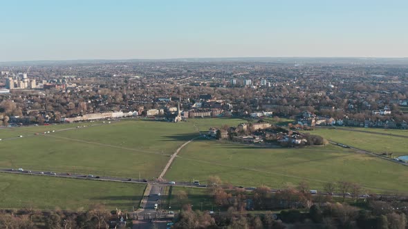 Drone shot over Blackheath south greenwich park Lewisham London