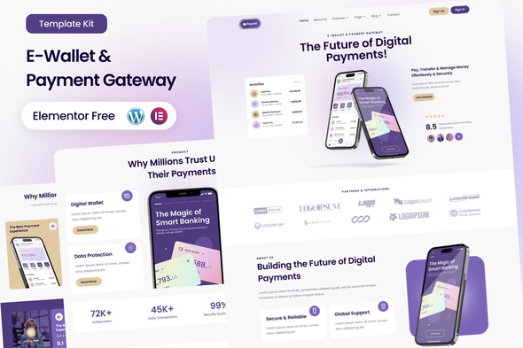 Paymt – E-Wallet & Payment Gateway Elementor Template Kit – 0 Sold!