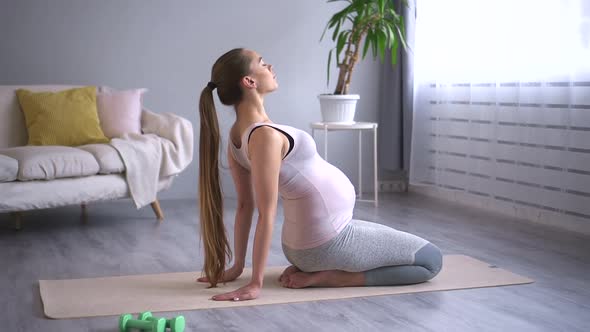 Pregnant Woman Do Exercise for Flexibility Flex Neck Head and Lean Back Bend on Arm Spbd