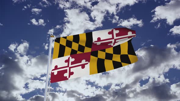 Maryland Flag With Sky 4k