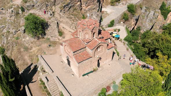 Macedonia Landmark - Historic Orthodox Church At Lake Ohrid. Aerial shot..
