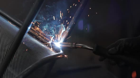 Welding slow motion sparks