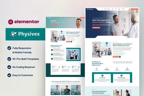 Physivex – Physical Therapy & Physiotherapy Elementor Template Kit – 0 Sold!