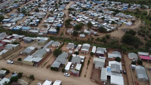 Dusty streets with small houses in a district of Windhoek, Namibia, morning