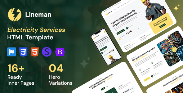 Lineman – Electricity Services HTML Template – 0 Sold!