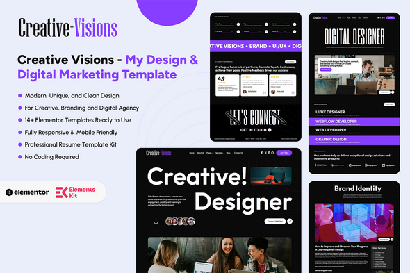 Creative Visions – Design Personal Portfolio & Digital Marketing Agency Elementor Template Kit – 0 Sold!