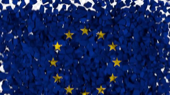 EU Flag Breaking Rocks Transition