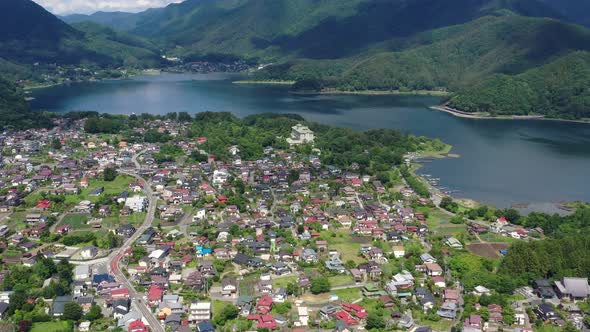 Drone fly over Kawaguchiko in japan