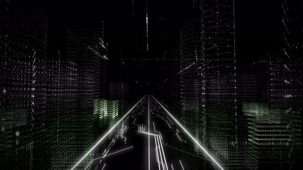 Virtual Road with 3D Digital Hologram Neon Lights in Binary Artificial World