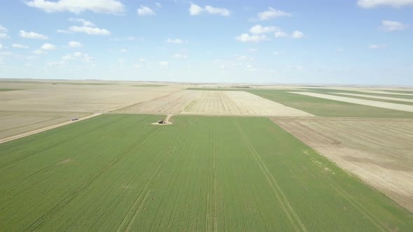 Aerial view of farmlands on Eastern Plains in the Spring.