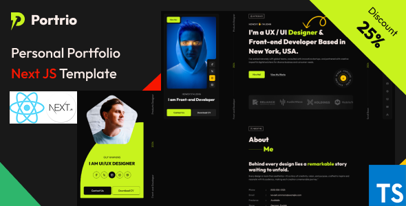 Portrio | Personal Portfolio Next.js Template – 0 Sold!