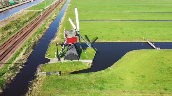 Aerial View of Traditional Dutch Windmill, Netherlands, Holland