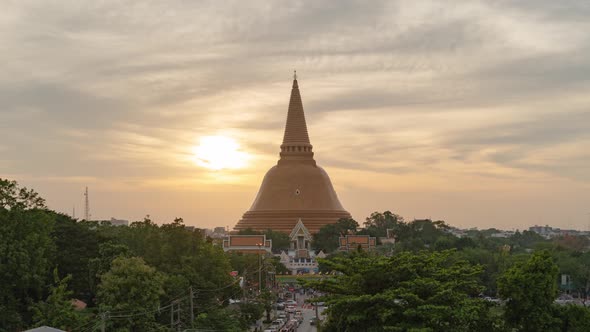 Time lapse of aerial view of Phra Pathom Chedi stupa temple in Nakhon Pathom near Bangkok