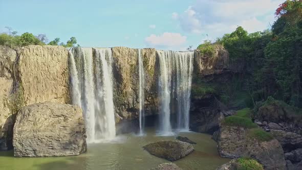 Drone Shows Steep Waterfall Streams Among Rocks