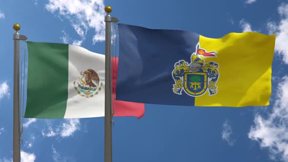 Mexico Flag Vs Jalisco Flag On Flagpole