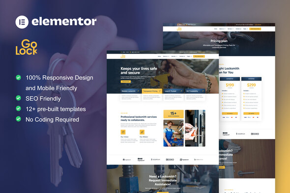 GoLock – Locksmith & Key Maker Service Elementor Pro Template Kit – 0 Sold!