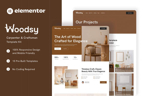 Woodsy – Carpenter & Craftsman Elementor Template Kit – 0 Sold!