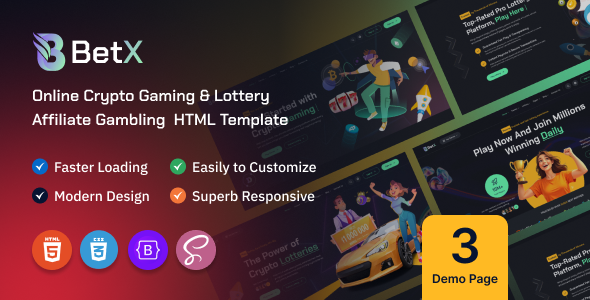 BetX – Online Crypto Gaming & Lottery HTML5 Template – 0 Sold!