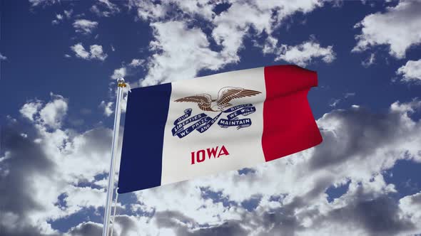 Iowa Flag With Sky 4k