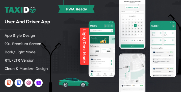 Taxido – Taxi Booking Mobile App PWA Template – 0 Sold!