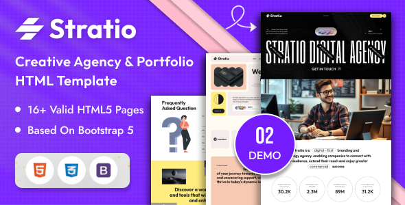 Stratio – Creative Agency & Portfolio HTML Template – 0 Sold!