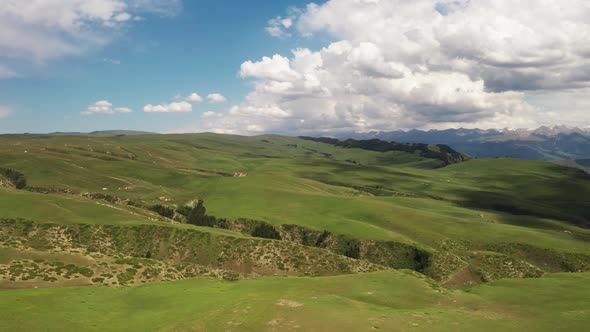 Mountain peaks and grassland