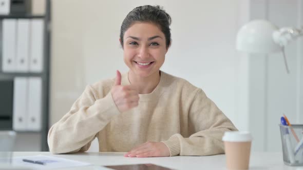 Thumbs Up Sign By Indian Woman