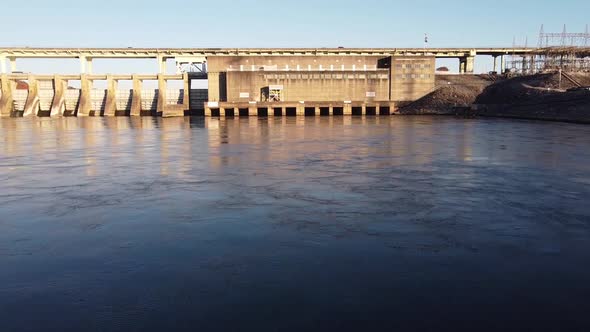 Low level aerial push in shot over the Tennessee River Towards the Chickamauga Hydroelectric Dam