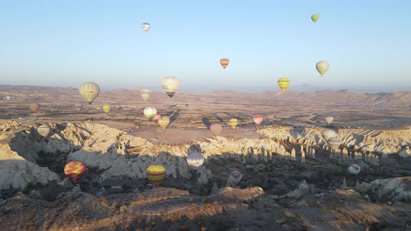 Aerial View Cappadocia Turkey  Balloons Sky