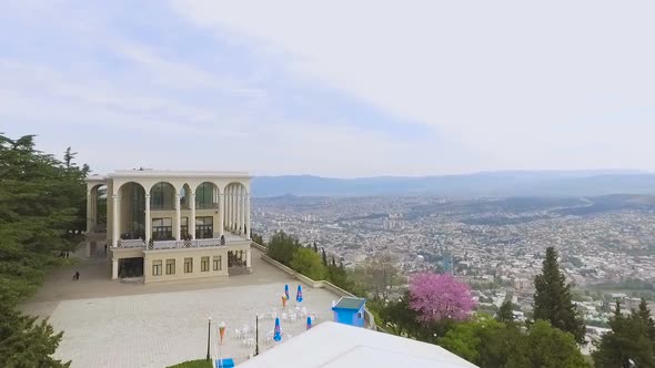 Funicular Restaurant Architectural Landmark in Tbilisi Georgia, Aerial View