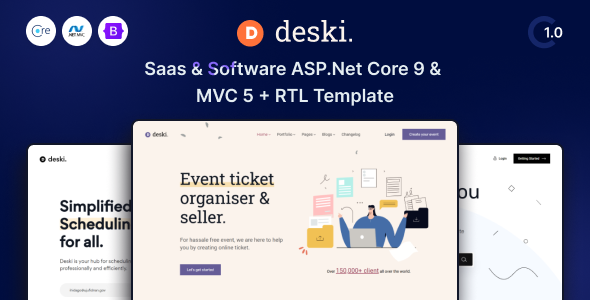 Deski – Software, SaaS & Startup ASP.Net Core 9 & MVC 5 Template – 0 Sold!