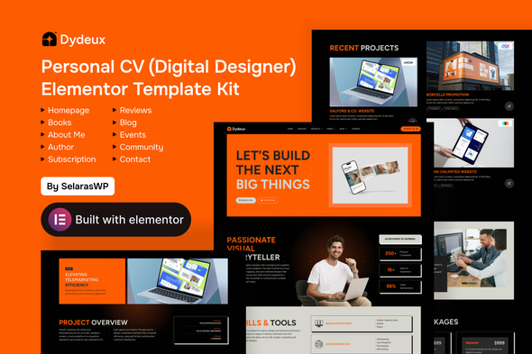 Dydeux – Personal CV Elementor Pro Template Kit – 0 Sold!