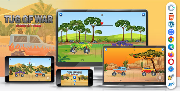 Tug of War - Monster Truck Game (Construct 3 | C3P | HTML5) Fun Game