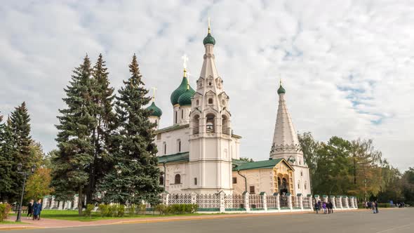 View of the Church of Elijah the Prophet in Yaroslavl in front of a cloudy sky