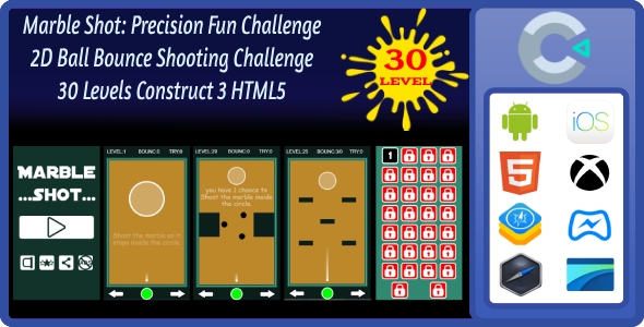 Marble Shot: Precision Fun Challenge 2D Ball Bounce Shooting Challenge 30 Levels Construct 3 HTML5