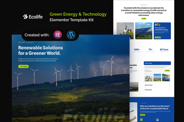 Ecolife – Green Energy & Technology Company Elementor Template Kit – 0 Sold!