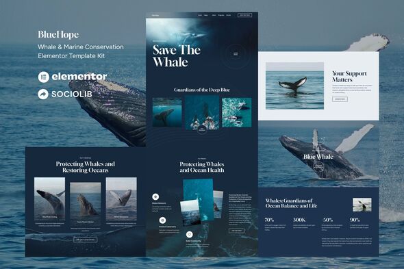 BlueHope – Whale & Marine Conservation Elementor Template Kit – 0 Sold!